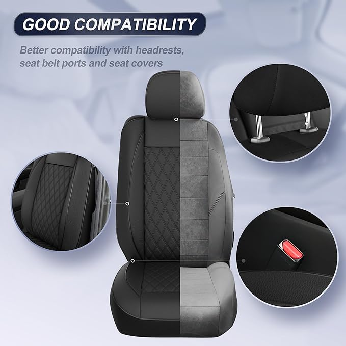 GIANT PANDA Front Car Seat Cover for Toyota, Piping Leather Bucket Seat Covers Custom for Toyota Rav4 Camry Highlander Corolla Prius 2-Pack (Black)