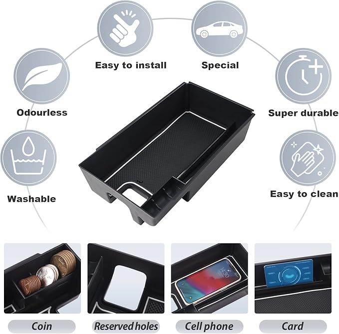 SKTU (Update) 2021 2022 2023 2024 Toyota Venza Center Console Organizer 2022 2023 2024 Toyota Venza Accessories ABS Black Materials Tray Armrest Secondary Storage Box (White)