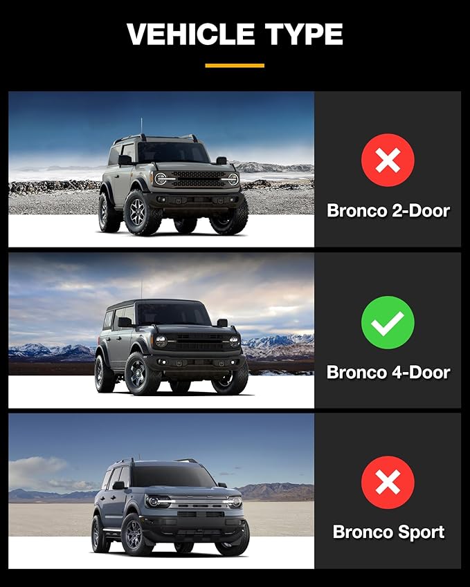 3W Floor Mats Fit for 2021-2024 Ford Bronco 4-Door, All Weather TPE Custom Fit Bronco Floor Liners Car Accessories (Not Fit Sport & Vinyl Floor)