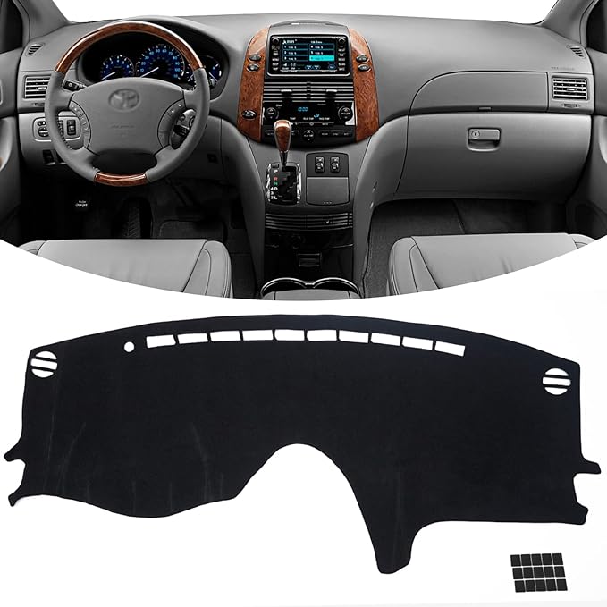 KEYOOG Dashboard Cover Dash Mat Fit for to-yota Sienna 2010-2004 (Without HUD Models),Car Dash Board Mat Anti-Glare Carpet,Non-Slip Pad Sunshield Protector (Black)