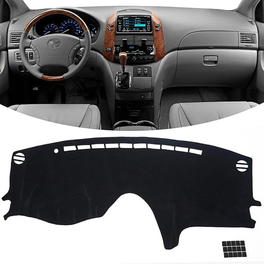 KEYOOG Dashboard Cover Dash Mat Fit for to-yota Sienna 2010-2004 (Without HUD Models),Car Dash Board Mat Anti-Glare Carpet,Non-Slip Pad Sunshield Protector (Black)