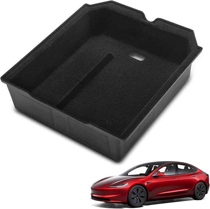 YHTAUTO Center Console Upper Tray Fit 2024 2025 Tesla Model 3 Highland, Center Control Console Storage Box with Sunglass Holder Non-Slip - Flocking Inside Interior Accessories 1PC