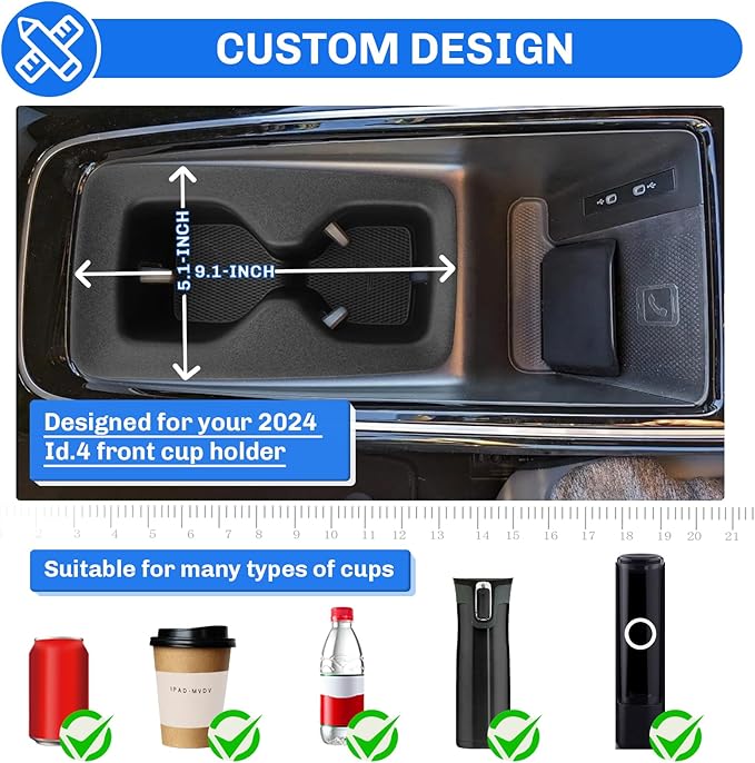 SXCY for 2023-2025 Volkswagen ID.4 Accessories Cup Holder Insert TPE Cup Holder Limiter 2024 2025 VW ID.4 Drink Holder Adapter Non-Slip Drink Stopper Stabilizer