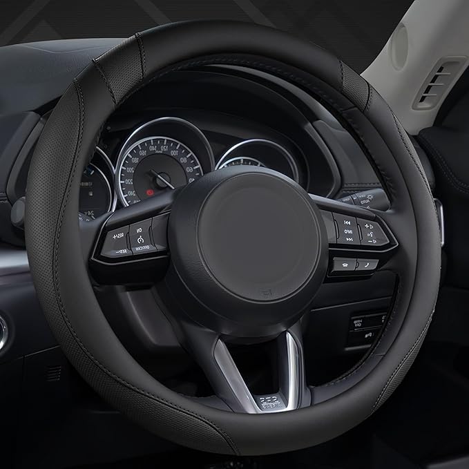 West Llama Microfiber Leather Car Steering Wheel Cover Universal Fit 15-15.5 inch SUV,Sedan,Car,Trucks(Black-M-Large Size)