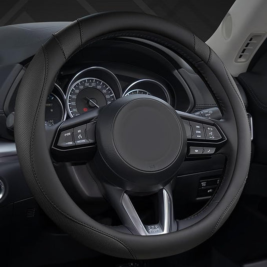 West Llama Microfiber Leather Car Steering Wheel Cover Universal Fit 15-15.5 inch SUV,Sedan,Car,Trucks(Black-M-Large Size)