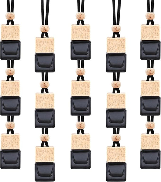 15 Pcs Hanging Car Air Freshener Bottle Empty Car Essential Oil Diffuser Bottles Pendant Black Glass Perfume Bottles Aromatherapy Fragrance Bottle Auto Ornaments Decor