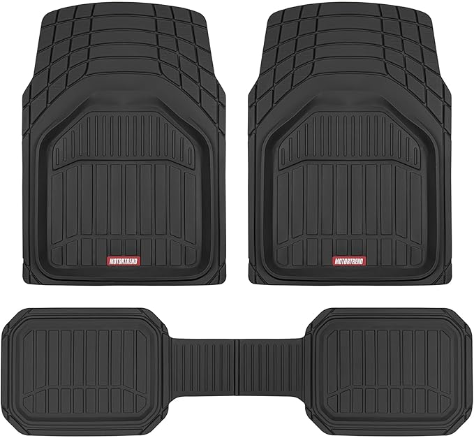 Motor Trend 943-BK FlexTough Defender Car Floor Mats -Next Generation Deep Dish Heavy Duty Contour Liners for Car SUV Truck & Van-All Weather Protection, Trim to Fit Most Vehicles Black