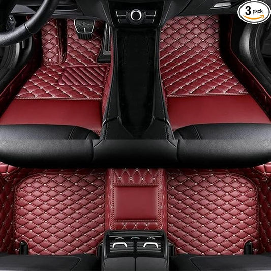 YaruicarCustom Car Floor Mats for 99.99% Sedan SUV Sports Car Men Women Protection Full Coverage Pads Anti-Slip Leather Floor Lining All Weather Car Floor Mats (Wine Red)