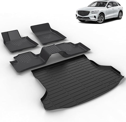 All Weather Car Floor Mats & Cargo Liner Set Fit for Genesis GV70 (Not fit Electrified) 2022 2023 2024 2025 Floor Liners Trunk Liner GV70 Cargo Mat Accessories Black