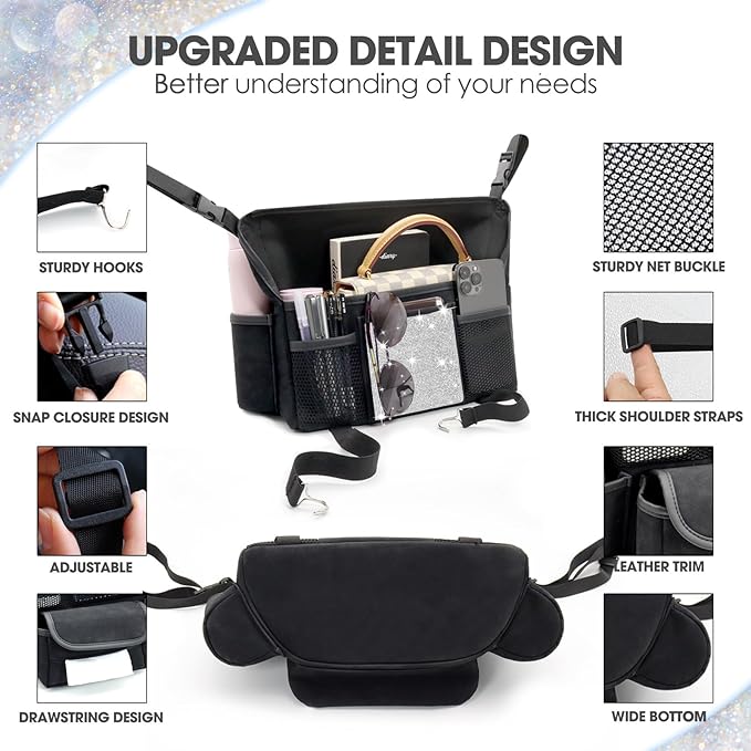 White Diamand Car Handbag Holder Between Seats Bling Crystal Car Storage Bag Large Capacity Purse Phone Ipad Automotive Consoles Organizer Safe Barrier of Backseat Pet Kids