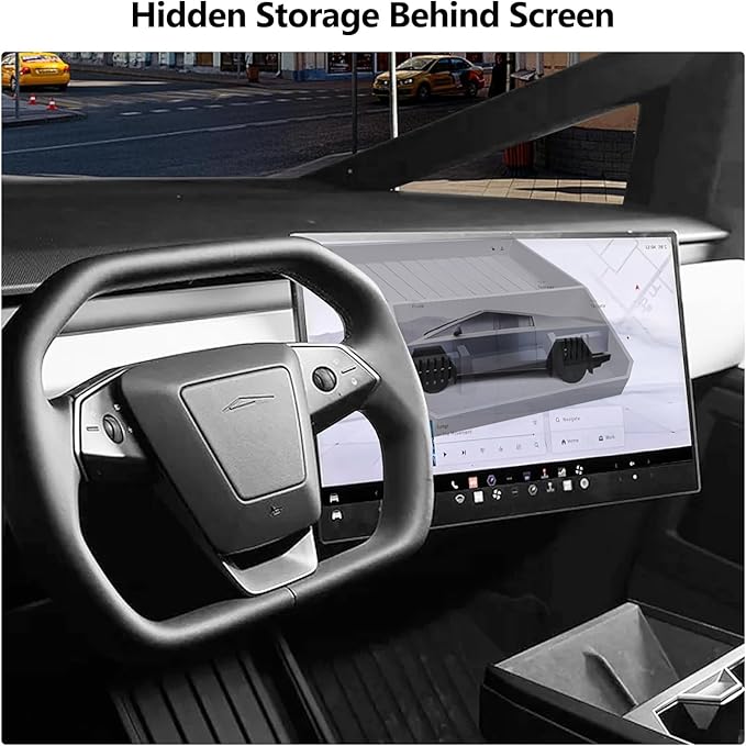Tesla Cybertruck Hidden Screen Dash Storage Tray Cybertruck Center Console Organizer Dashboard Behind Screen Storage Box Phone Holder Safer Driving Avoid Distractions Cybertruck Accessories 2025 2024