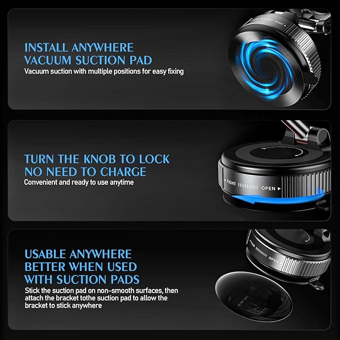 ONHAWKAS Magnetic Phone Holder for Car with Upgraded Vacuum Suction Base, N52 Powerful Magnet, 360° Rotation & 180° Tilt Adjustable Dashboard & Windshield Mount, Universal Hands-Free Car Accessory