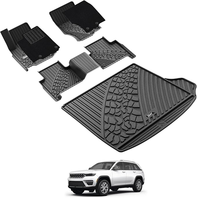 3W Floor Mats & Cargo Liner Fit 2022-2025 Jeep Grand Cherokee(Non L or WK) Carpets for 1st Rows Black Mats Custom Fit for Grand Cherokee, 6PCS