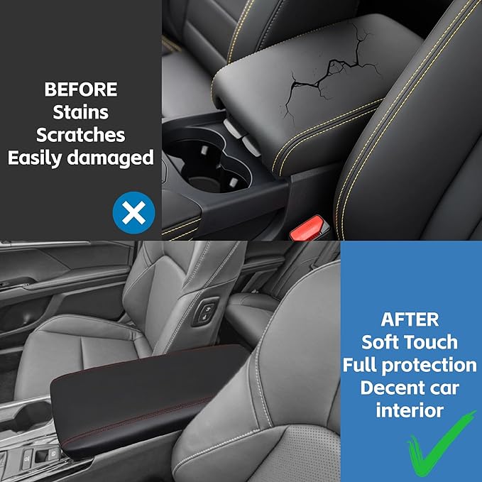 POSAID Center Console Armrest Cover for 2025 Toyota Camry (XSE/XLE/SE/LE) Leather Armrest Cover for 2025 Toyota Camry Accessories, Red Trim