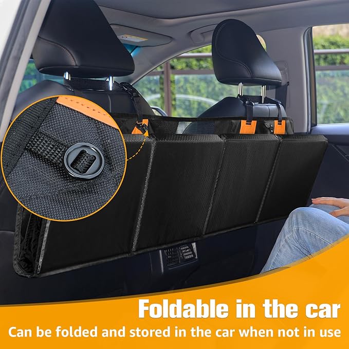 PETICON Back Seat Extender for Dogs, Hard Bottom Dog Car Seat Cover - Supports 400lbs, Rear Seat Pet Cover with Mesh Window, Waterproof Dog Hammock for Car SUV and Trucks