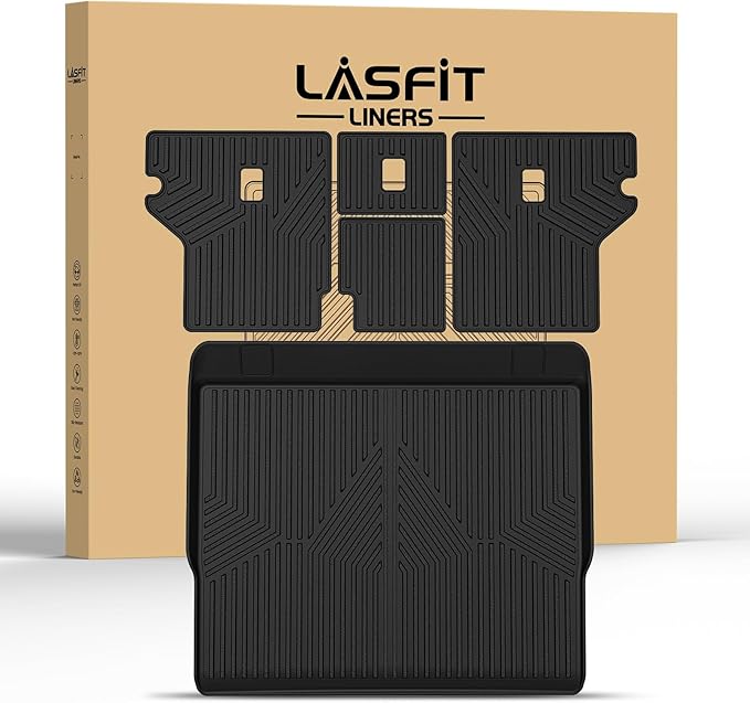 LASFIT Trunk&Seatback Mats for Toyota 4Runner 2013-2024 (5 Seats),All Weather TPE Custom Fit Floor Liner for 4 Runner 5th gen 2 Row Car Mats, Black(Not fit Equipped Sliding Cargo Tray Option)