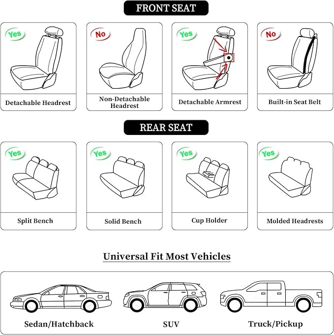 Tomatoman Car Seat Covers Full Set,Universal Automotive Leather Vehicle Cushion Full Coverage Protectors Fit for Most Sedans SUV Pick-up Truck(Full Set/Black-Grey)