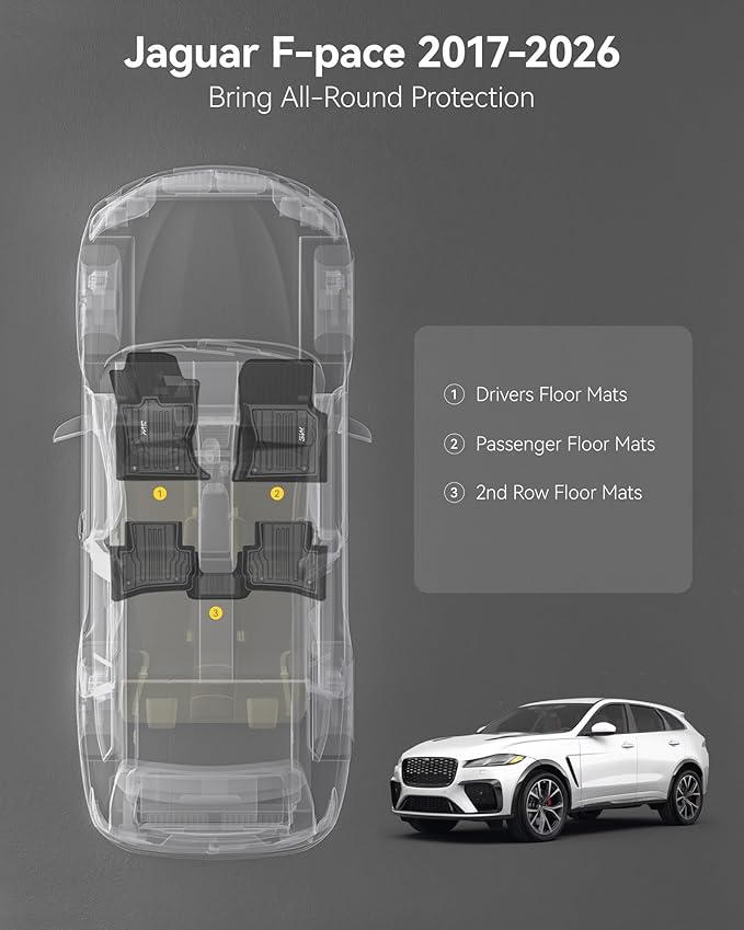 3W Floor Mats Fit for Jaguar F-pace & Land Rover Range Rover Velar 2017-2024 2025 2026, TPE All Weather Custom Fit Accessories for Jaguar F pace Floor Liner 1st and 2nd Row Full Set Car Mats, Black