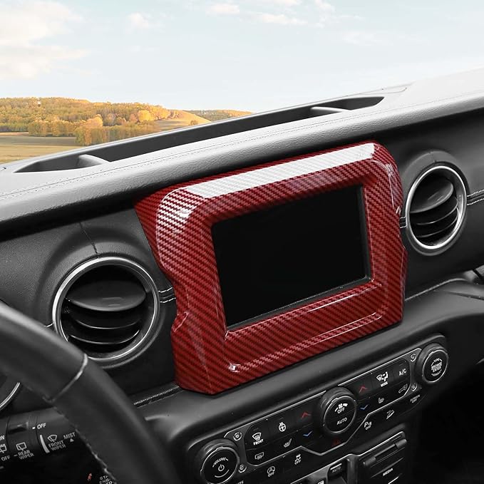 RT-TCZ for Jeep JL Center Console Radio Display Panel Trim Cover for Jeep Wrangler JL JLU Gladiator JT 2018-2023 Red Carbon Fiber Interior Accessories 7 inch