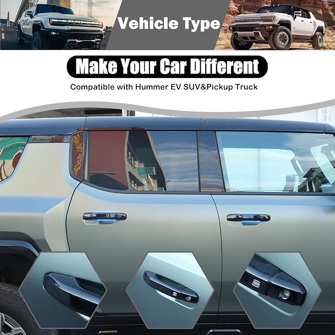 for Hummer EV Accessories Exterior Door Handle Covers Compatible with Hummer EV SUV Pickup 2022-2024 2025 ABS Car Door Handle Protectors Cap, Front Rear Outer fror 4 Door Version, 8PCS (Piano Black)