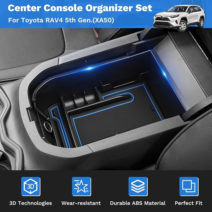Powerty Center Console Organizer for 2019-2024 2025 Toyota RAV4 Interior Accessories Armrest Storage Box Gear Shift Storage Tray Secondary Box Insert Divider 2Pcs