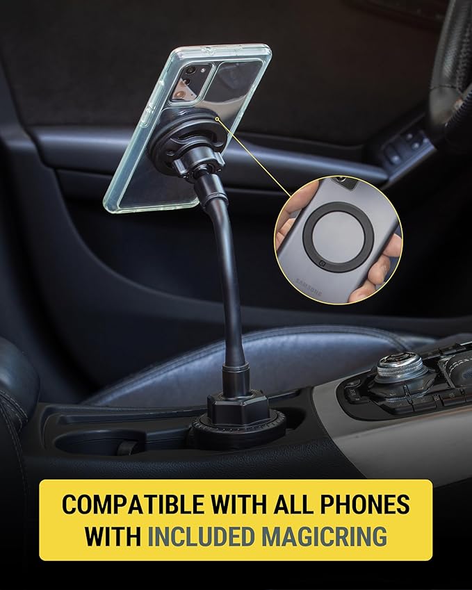 Scosche MagicMount™ SMSCUP Magnetic Cup Holder Phone Mount with Adjustable Gooseneck and Magnet Head, MagSafe Phone Holder for Car Compatible with iPhone 16 15 14 13 12 Series, Mag Safe Case & Android