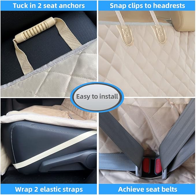 Dog Car Seat Cover for Back Seat Waterproof Backseat Protector, Nonslip Rear Seat Cover for Kids,Universal Size Fits Cars Trucks SUVs (Beige)