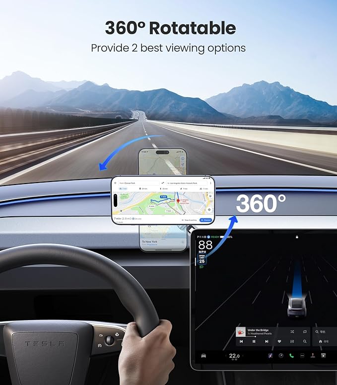 VICSEED Tesla Phone Mount【Strongest Magnet Power】Foldable Hidden Tesla Phone Holder Fit for All Phone, Tesla Model 3 Model Y for MagSafe Car Mount, Tesla Model 3 Accessories, Tesla Model Y Accessories