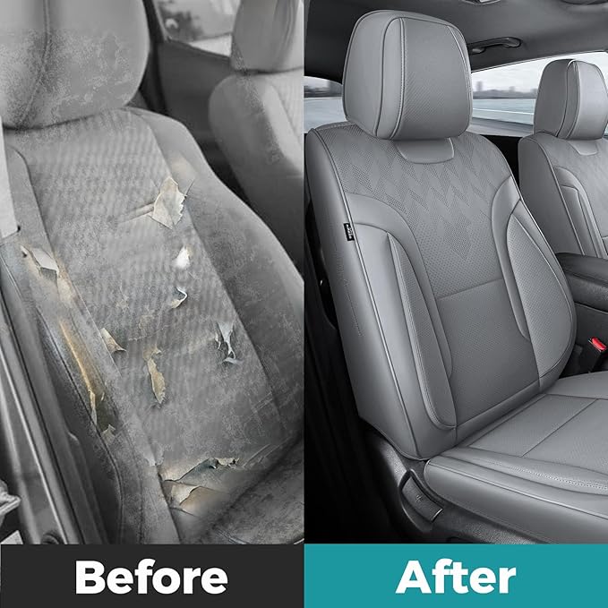 Grey Car Seat Covers Only Front 2pc - Breathable Faux Leather Universal Seat Covers for Cars, Automotive Protector Fit for Most Sedan SUV Pick-up Truck