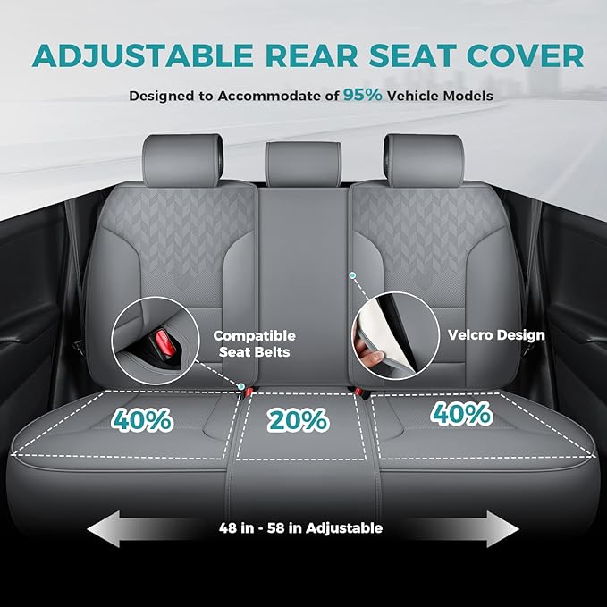 Grey Car Seat Covers Full Set - Breathable Faux Leather Universal 5 Seat Covers for Cars, Automotive Protector Fit for Most Sedan SUV Pick-up Truck