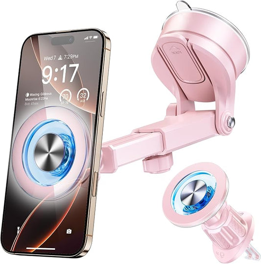 for MagSafe Magnetic Car Phone Holder [2025 Upgraded Strongest Magnet] Car Mount Suction Cell Stand for Dashboard Windshield Vent Compatible with iPhone 16/15/14/13/12/11 Android etc-Pink