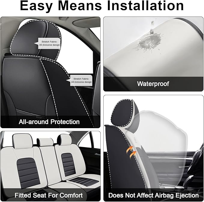 5 Car Seat Covers for Toyota RAV4 2000-2026 Breathable Leather,Waterproof Car Seat Protectors with Comfort Headrest Pillows,Automotive Vehicle Cushion with Storage Pockets (Luxury,Gray)