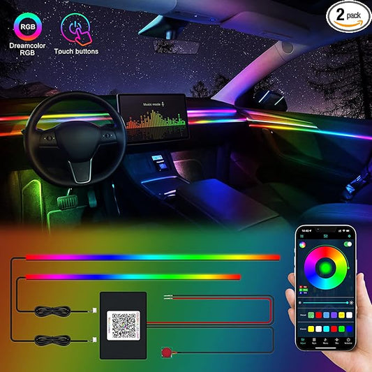 Acrylic Interior Car LED Strip Light with Wireless APP, RGB Dreamcolor 2 in 1 Ambient Lighting Kits, 16 Million Colors Sound Active Function Car Neon Lights, Sync to Music (dreamcolor 2 in 1)
