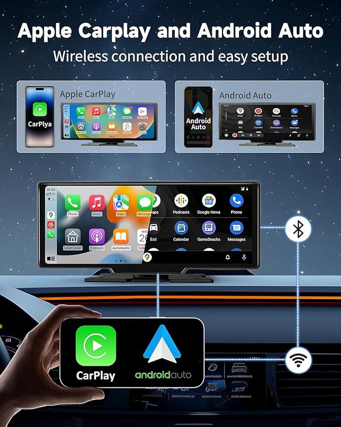 Largest 11.5"Wireless Apple CarPlay Screen for Car–Portable Carplay & Android Auto Touchscreen Car Stereo with App Control, 4K Dash Cam, Backup Camera, GPS, Mirror Link, Voice Control,for All Vehicles