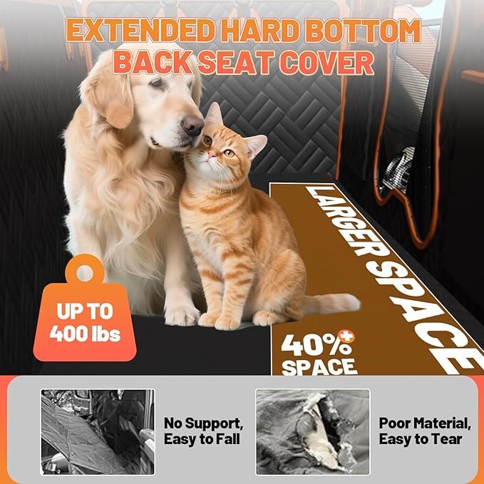 Dog Car Seat Cover for Back Seat Waterproof Pet Hammock with Hard Bottom Sturdy 400lb Backseat Extender for Dogs Easy to Clean Car Seat Protector Dog car seat Covers