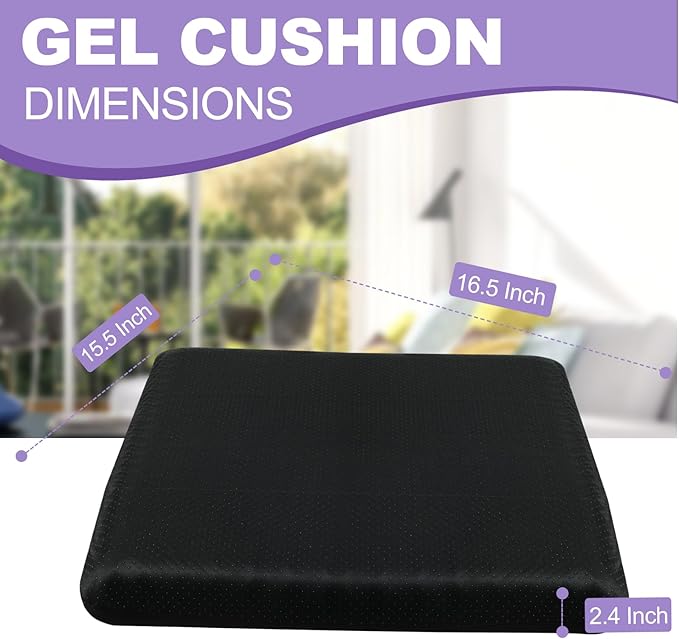 Gel Seat Cushion for Long Sitting - 16.5" x 14.5" x 2.4" (Extra Thick＆Soft) Gel Cushion for People Over 180 lbs, Pressure Relief Cushion for Office Chair, Egg Cushions for Wheelchair, Seat Pad for Car