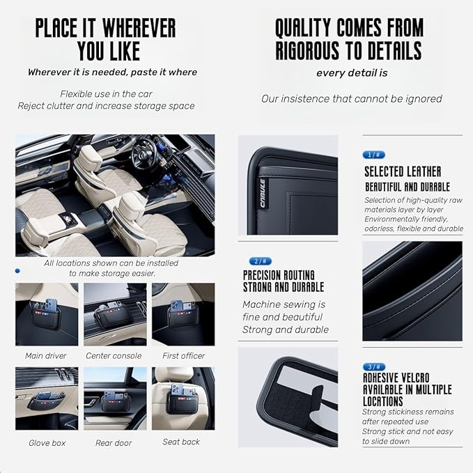 Tumecos Car Storage Bag Leather Small Debris Organizer Hanging Cell Phone Mobile Paste Type Bag for Stowing Tidy Universal Accessories（BlackA-2pcs）