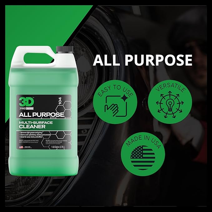 3D All Purpose Cleaner – High-Performance Interior & Exterior Car Cleaner for Vinyl, Leather, Plastic, Fabric, Carpet & More - 1 Gallon