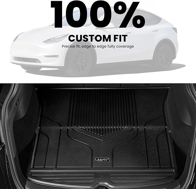 LASFIT Premium Extra Thick Trunk Mats for Tesla Model Y 2025 2024 2023 2022 2021 2020, TPE All Weather Custom Fit 5 Seater Car Mat Cargo Liner, Black