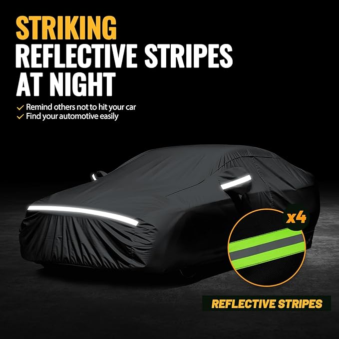 Favoto Sedan Car Cover Waterproof All Weather for Automobiles 6 Layers Heavy Duty Outdoor Rain Sun Snow Protection with Zipper Inner Cotton Universal Fit for Sedan (177-194 inch)