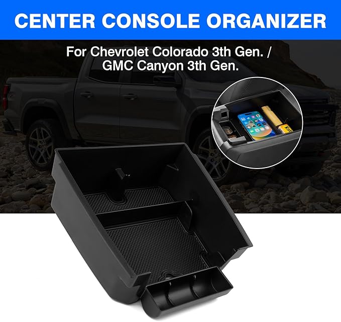 Autorder Center Console Organizer for 2023-2026 Chevy Chevrolet Colorado/GMC Canyon Accessories Armrest Storage Box Secondary Insert Tray with Anti-Slip Mats