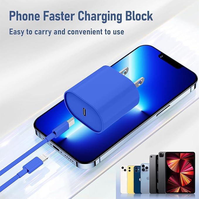 i Phone Charger Fast Charging 10 FT, 3-Pack 20W PD USB C Block with i Phone 14 13 Charger Cable 10 Foot, Compatible with iPhone 14 Pro 13Pro Max 12 11Pro Mini-Blue