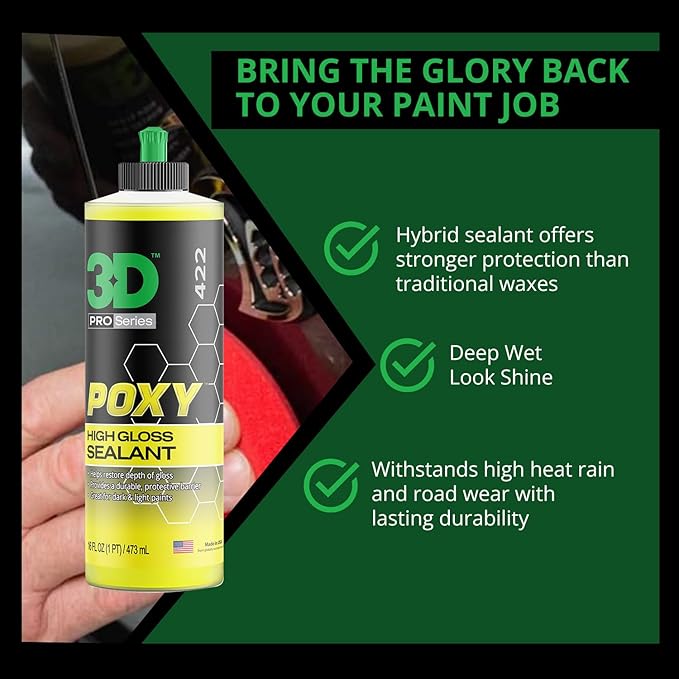 3D POXY Montan Wax Sealant – Long Lasting Hybrid Car Wax for High Gloss Finish & Paint Protection | Non-Staining Formula | Easy to Apply | Made in USA | 16 oz