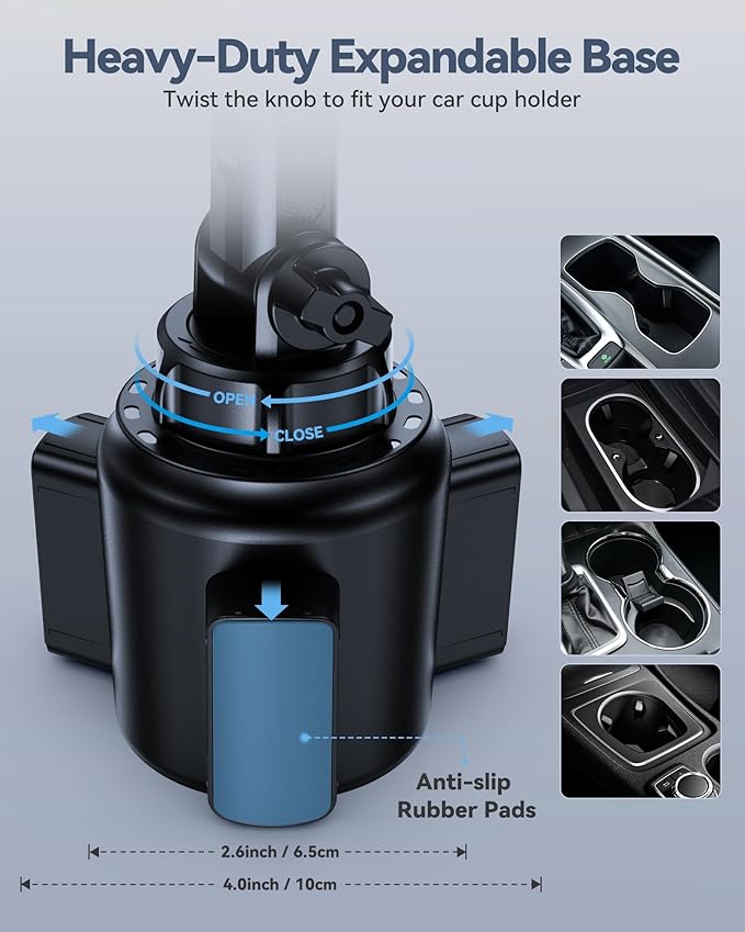 Cup Holder Tablet Mount for Car, Universal iPad Cup Holder Mount for Truck with Adjustable Arm for iPad Pro 12.9/11/10.5/9.7/Air/Mini, iPhone, Samsung Galaxy Tab/Z Fold 4/3, 4.7-13" Tablets