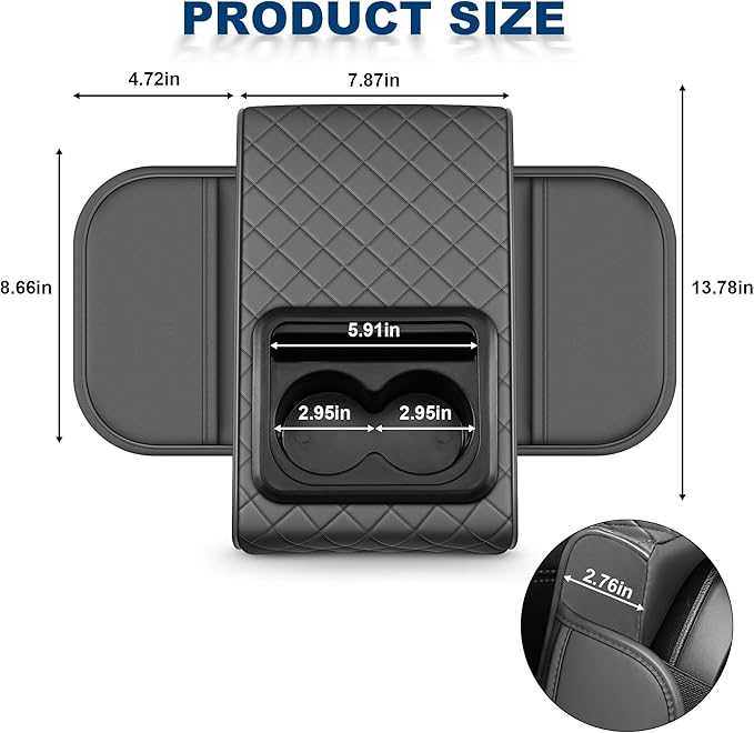 Car Center Console Cover Fit for Volkswagen ID.4 Faux Leather Auto Armrest Box Cover with Cup Holder & Phone Holder Waterproof Leather Armrest Protector Cushion(Grey)