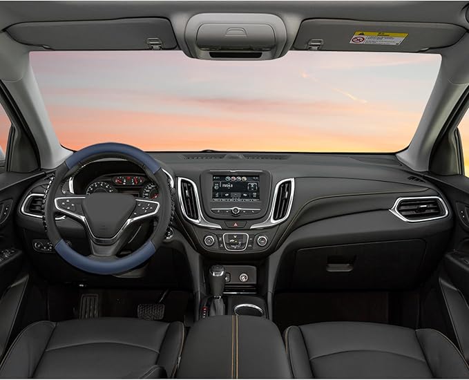 West Llama Nappa Leather Car Steering Wheel Cover Gel Massage,Cool in Summer,Universal 15 inch(Blue+Black-Standard Size)