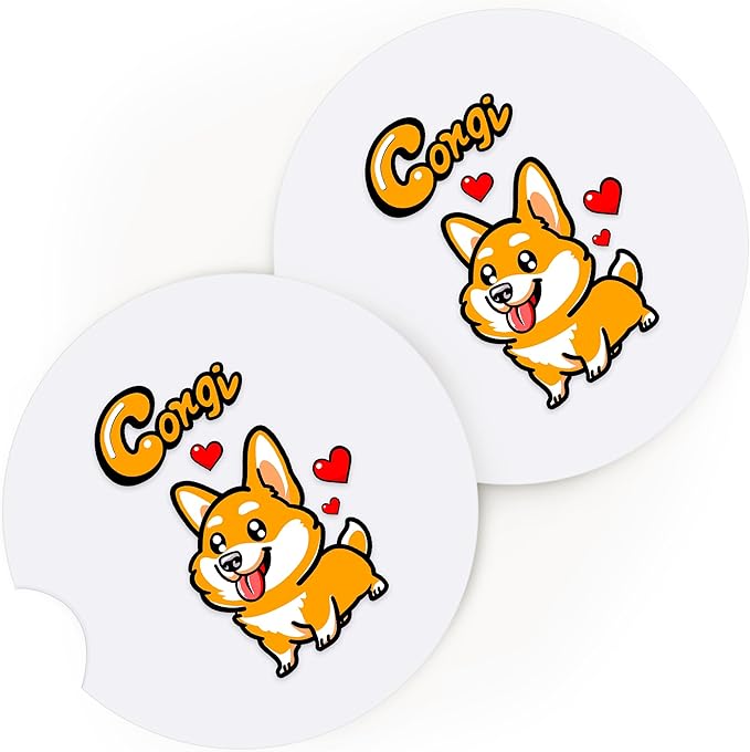 2 Pack Corgi Car Cup Holder Coaster, Cute Car Interior Accessories Drink Coaster for Women & Men, Corgi Lovers Themed Gifts Stuff Accessories Things Merchandise Items!