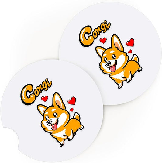 2 Pack Corgi Car Cup Holder Coaster, Cute Car Interior Accessories Drink Coaster for Women & Men, Corgi Lovers Themed Gifts Stuff Accessories Things Merchandise Items!