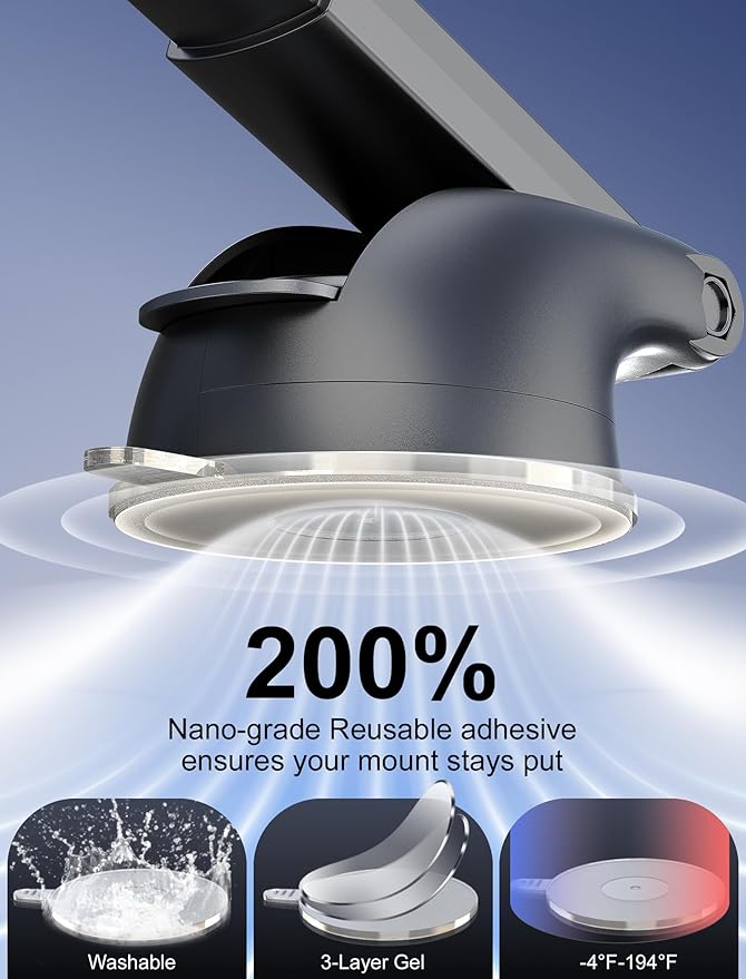 TOPGO Dashboard Wireless Car Charger, Universal Cell Phone Holder, Wireless Charger Phone Holder, 15W Fast Charging for iPhone 17 Pro Max, Samsung Galaxy - Black