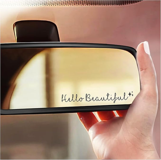 Rearview -Mirror -Decal Water Bottle -Stickers Affirmation Reminder Sticker Laptop Bumper Tumbler Vinyl Sticker Car Mirror Decal Funny Car Decor -Gift (Black, Hello Beautiful)